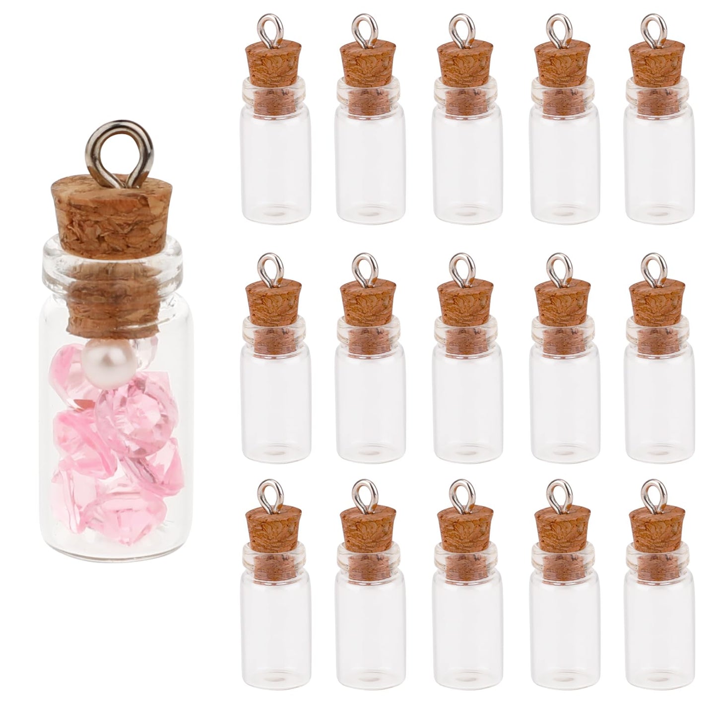 Jeffdad 15 Pcs Mini Glass Bottles With Cork, Clear Mini Glass Wishing Bottle, Tiny Glass Jars Bottles For Arts & Crafts Projects Jewelry Decoration Wedding Party Favors(22x11mm)