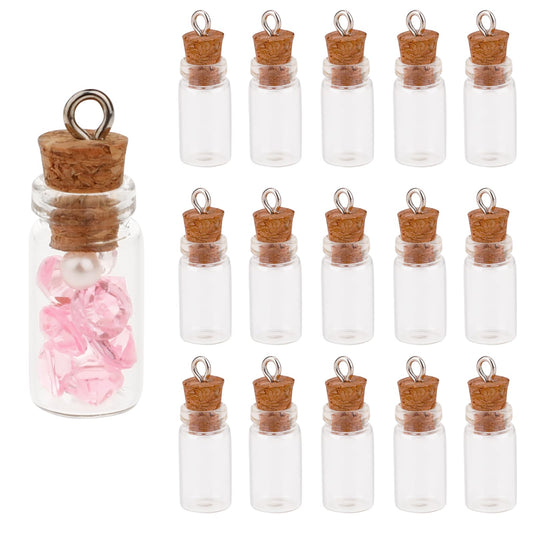Jeffdad 15 Pcs Mini Glass Bottles With Cork, Clear Mini Glass Wishing Bottle, Tiny Glass Jars Bottles For Arts & Crafts Projects Jewelry Decoration Wedding Party Favors(22x11mm)