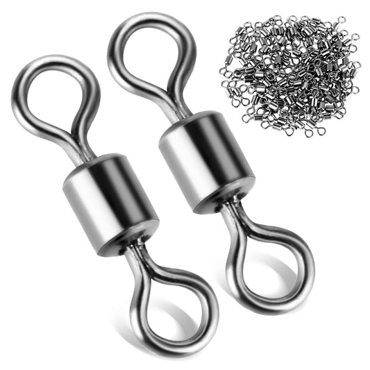 Molain 100Pcs Micro Fishing Connector Tackles, Small Stainless Steel Rolling Barrel Swivels Fly Fishing High Strength Hook line Connector for Saltwater Freshwater Fishing(#12-18LB-0.33IN)