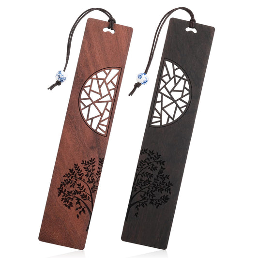 Amaxiu Vintage Wood Bookmarks, 2 Pcs Wooden Bookmark with Pendant Hollow Craft Page Markers Book Mark Gift for Book Lovers Women Men Birthday (a)