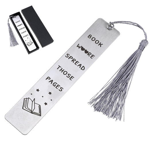 AOZUO Bookmark Metal Gift, Funny Bookmark for Women Book Lovers Dark Romance Bookmark with Scale Book Accessories Tassels Pendant Exquisite Gift Box for Bookworm (Silver)