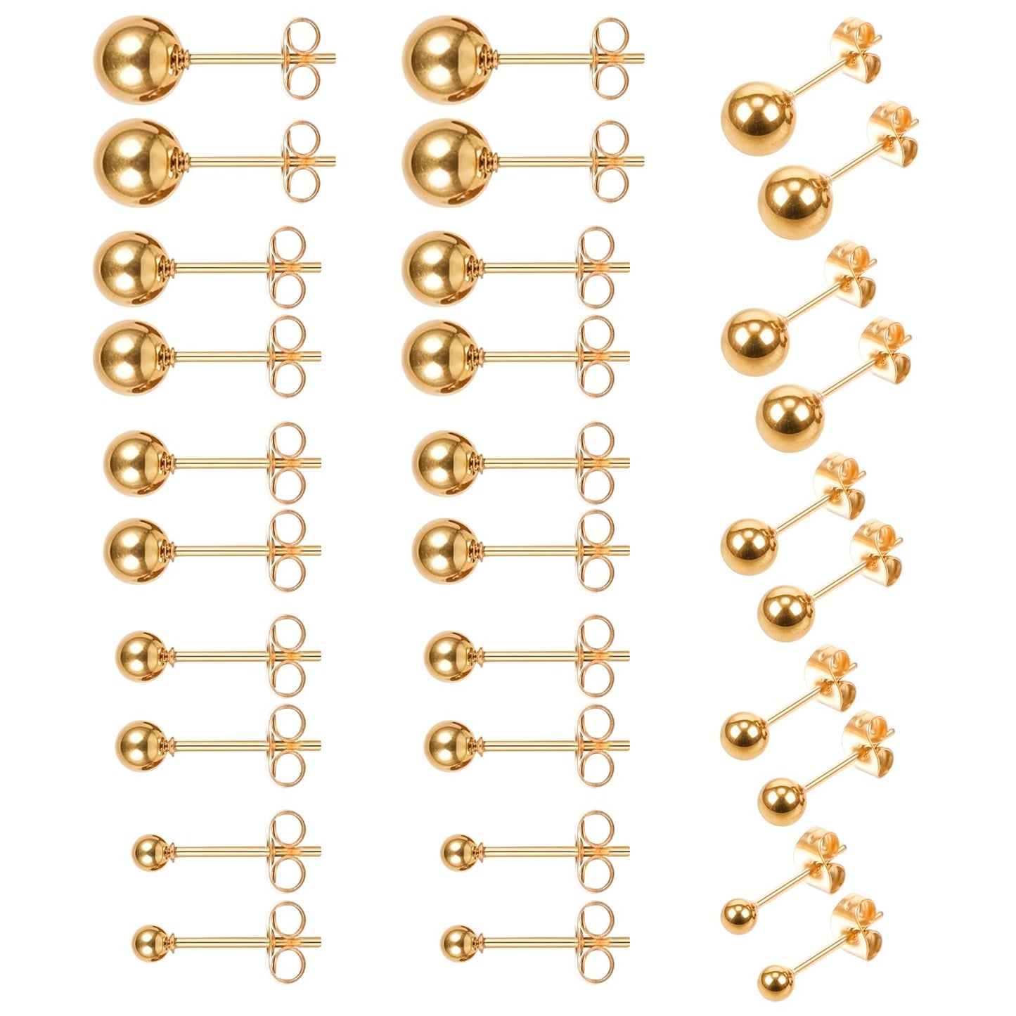 HJZHII 15 Pairs Dot Stud Earrings, Unisex Stainless Steel Stud Earrings, Ball Earrings, Silver Ball Earrings, Tiny Stud Earrings for Women and Men, 3 mm, 4 mm, 5 mm, 6 mm, 7 mm