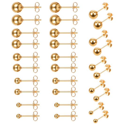 HJZHII 15 Pairs Dot Stud Earrings, Unisex Stainless Steel Stud Earrings, Ball Earrings, Silver Ball Earrings, Tiny Stud Earrings for Women and Men, 3 mm, 4 mm, 5 mm, 6 mm, 7 mm