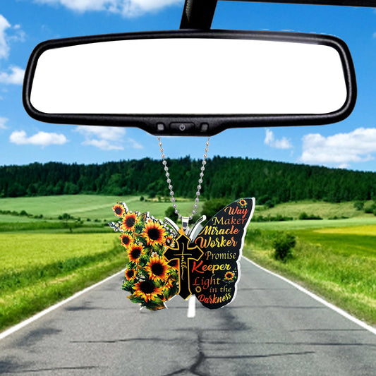 Giantree Car Rearview Mirror Ornament, Butterfly Cross Car Interior Key Pendant Car Interior Lucky Decoration Car Mirror Ornament Accessories(Colorful-Orange,One size)