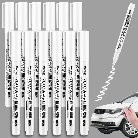 Jeffdad 12 Pcs White Marker Paint Pens, 1mm White Paint Marker Pens for Wood, Water-Based White Markers for Art Projects, Drawing, Rock Painting, Stone, Ceramic, Glass, Wood, Plastic, Metal