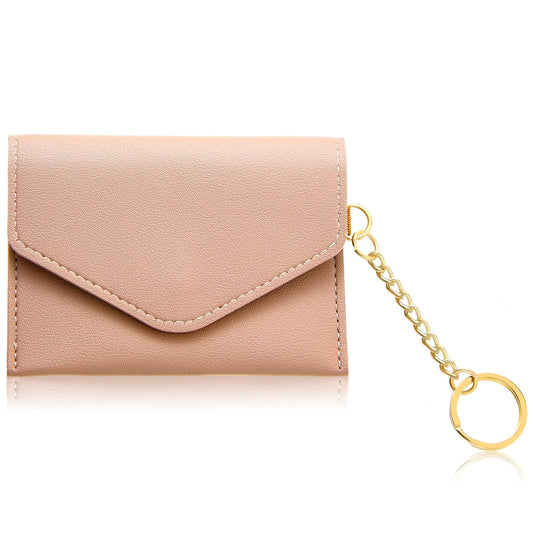 Amabro Small Coin Purse, Leather Change Purse Portable Zipper Keychain Wallet Mini Coin Purse Organizer Pouch Card Case for Women Credit Card ID Key(Pink)