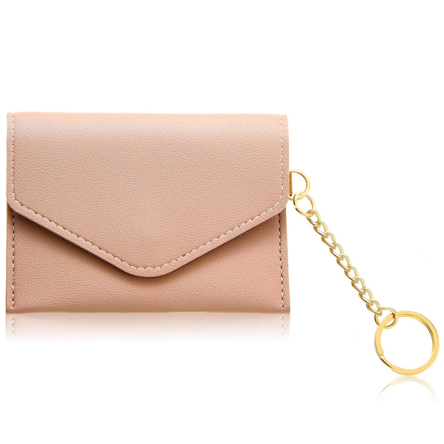Amabro Small Coin Purse, Leather Change Purse Portable Zipper Keychain Wallet Mini Coin Purse Organizer Pouch Card Case for Women Credit Card ID Key(Pink)