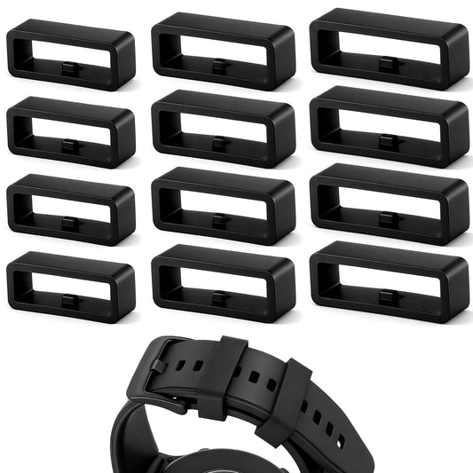 Cobee 12pcs Black Watch Bands Holder Loop, 22mm Rubber Watch Band Keeper Loop, Watches Band Keeper Strap Replacement for Smart Sport Watches Parts(18、20、22mm)