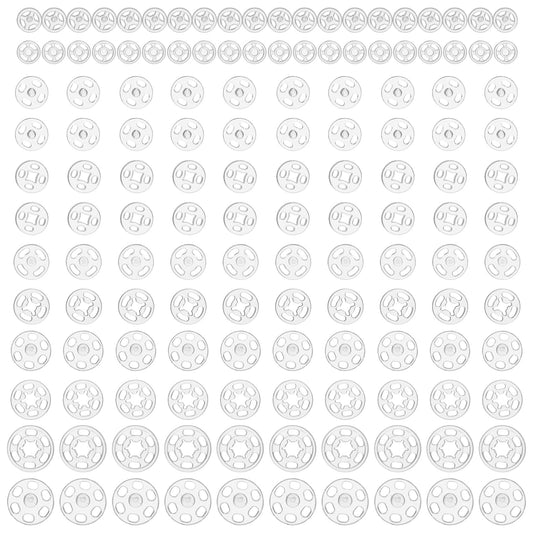 AOZUO 140 Sets Plastic Sew on Snaps, Invisible Snap Fasteners Buttons Snap Round Clear Press for Sewing Shirts Clothing DIY Craft Button Replacement 7mm 10mm 12mm 15mm 20mm
