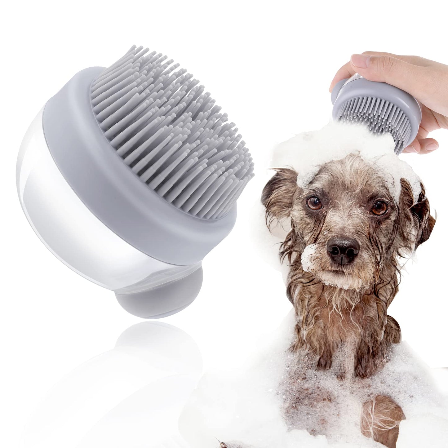Cobee Cat Dog Shampoo Brush, Silicone Dog Bath Brush Shampoo Dispenser Pet Massage Grooming Brush Fur Cleaning Brush Dog Bath Scrubber Cleaning Brush for Dog Cat Puppy(Grey)