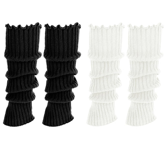 JIYIN Leg Warmers for Women, 2Pairs Kawaii Knit Stretchy Leg Warmer, Fashion Y2k Leg Warmers 80s Winter Ribbed Long Socks(Color2)