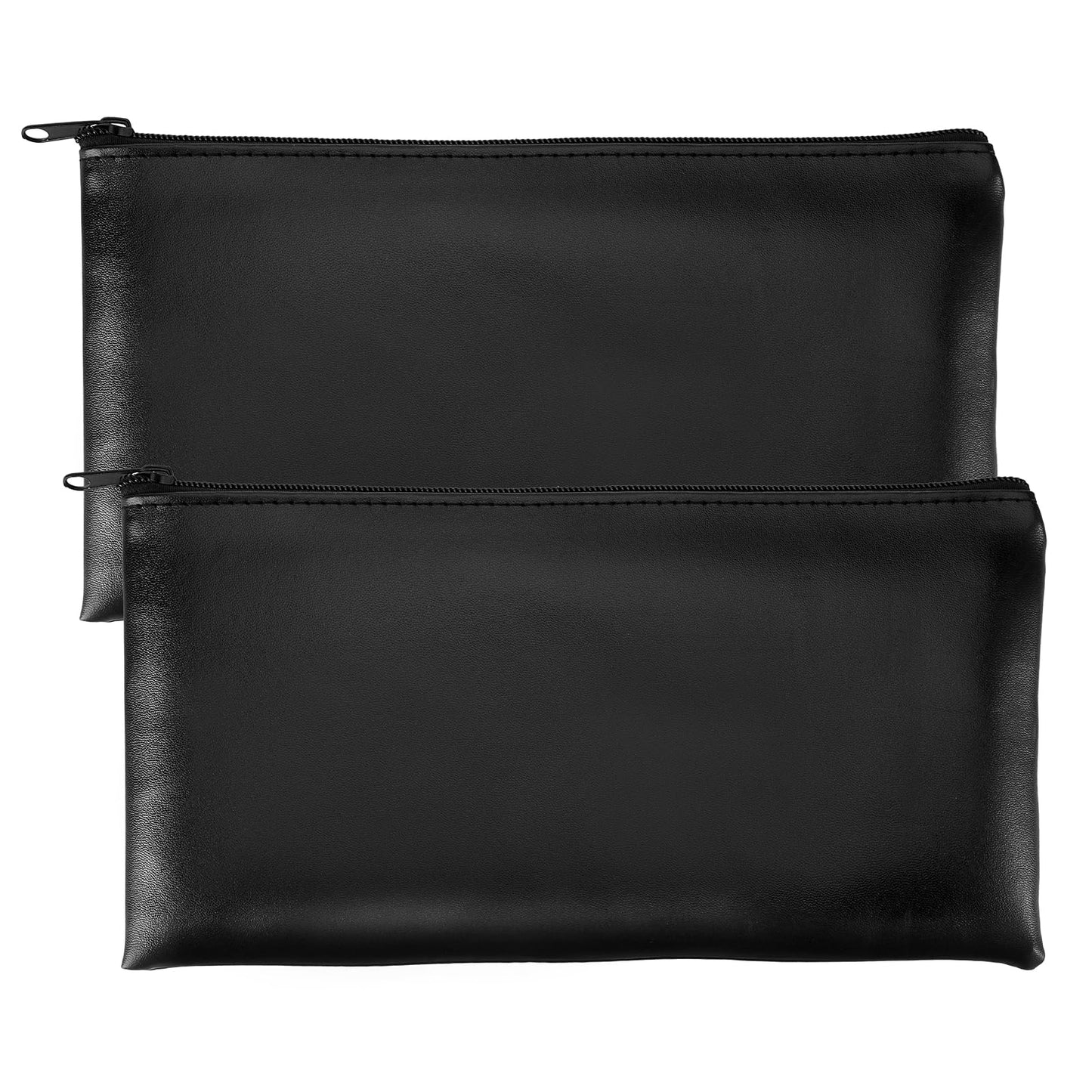 Bewudy 2Pcs Money Bags With Zipper, 11x6.1 Inch Money Pouch Bank Bag Cash Bag Check Wallet PU Leather Cash and Coin Pouch Cosmetics Bag