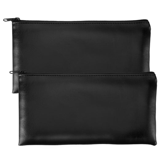 Bewudy 2Pcs Money Bags With Zipper, 11x6.1 Inch Money Pouch Bank Bag Cash Bag Check Wallet PU Leather Cash and Coin Pouch Cosmetics Bag