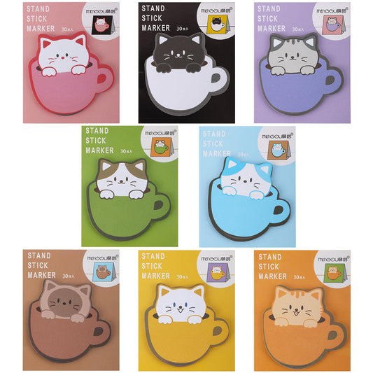 Bewudy Cute Sticky Notes, 8 Pack Cartoon Sticky Notes Cat Shape Note Pads Self-Stick Memo Pads Students Home Office Roommates Gifts Tab Supplies 240 Sheets