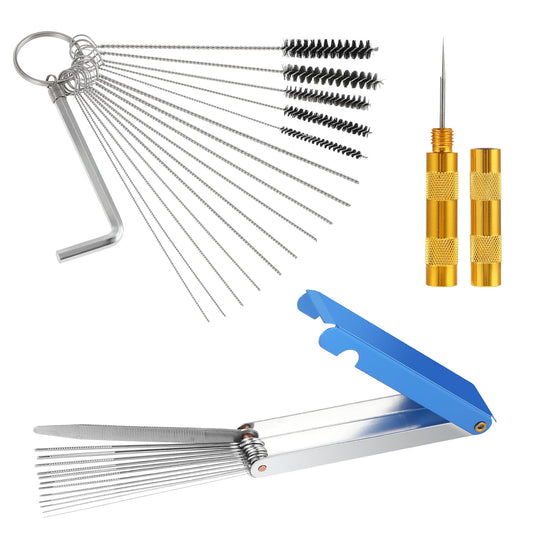 Andibro Carburetor Cleaning Kit,Torch Tip Cleaner Set,13 Cleaning Wires + 10 Cleaning Needles + 5 Nylon Brushes + 1 Pointed Pick Tool + 1 Throttle Wrench Welding Tip Cleaner Throttle Body Cleaner Tool