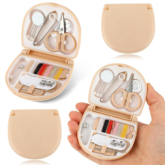 Cobee 2 Pack Mini Travel Sewing Kit, Portable Sewing Kit with Foldable Case for Daily Home Use Travel Beginner Friendly Emergency Sewing Repair Kit DIY Sewing Supplies(Brown)