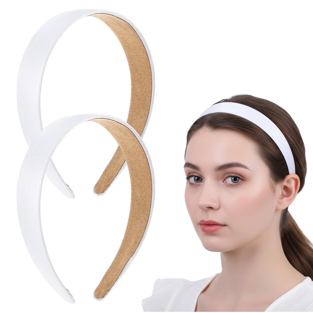 DOPENSPI 2PCS PU Leather Headband, White Headbands for Women 1.1 Inch Wide