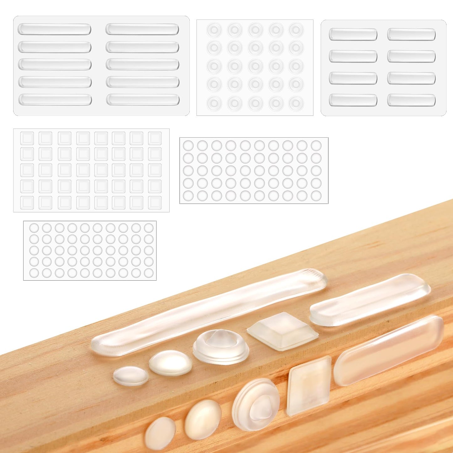 cobee Elastic Buffers, 183pcs Self-Adhesive Bumpers Pads, Clear Rubber Door Handle Stops Soft Close Slam Noise Dampening Wall Protector for Furniture, Cupboards, Drawer, Hinges, Latch, 6 Sizes