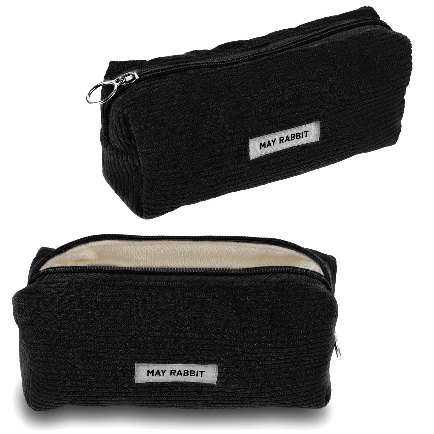 Amabro Corduroy Cosmetic Bag, Travel Makeup Bag Pencil Case Make Up Organizer Tool Zipper Portable Pouch Storage Bag Purse Toiletry Bag for Girls Women Office School(Black)
