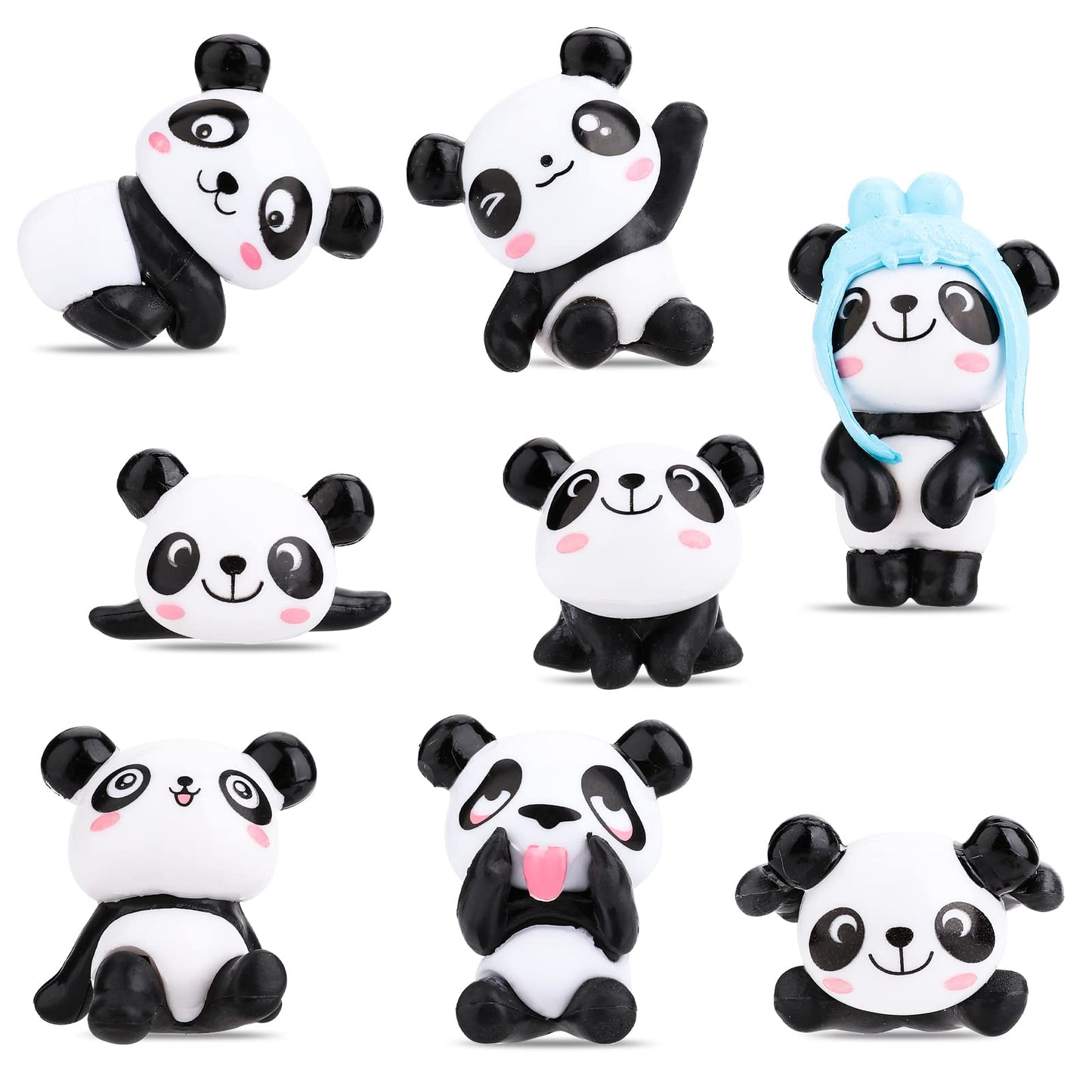 cobee Panda Figures Cake Toppers, 8 Pack Pandas Birthday Cake Figures Cute Panda Figure Ornaments Mini Panda Miniature Ornament Happy Birthday Baby Shower Party Cupcake Craft Panda Toy Set for Kids