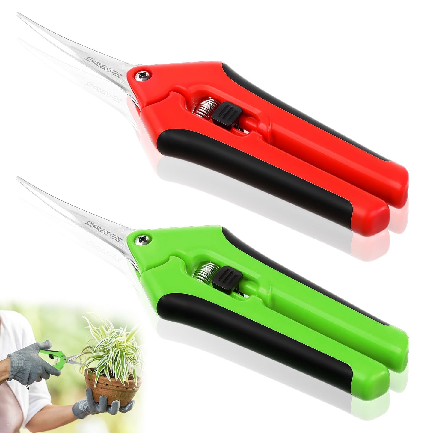 JIEYAO 2 Pcs Pruning Shears for Gardening, 6.5 Inch Gardening Scissors, Hand Pruner Garden Shears Trimming Scissors Stainless Steel Bonsai Clippers with Spring Loaded & Straight Precision Blades