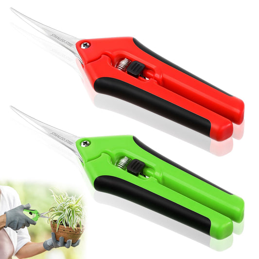 JIEYAO 2 Pcs Pruning Shears for Gardening, 6.5 Inch Gardening Scissors, Hand Pruner Garden Shears Trimming Scissors Stainless Steel Bonsai Clippers with Spring Loaded & Straight Precision Blades