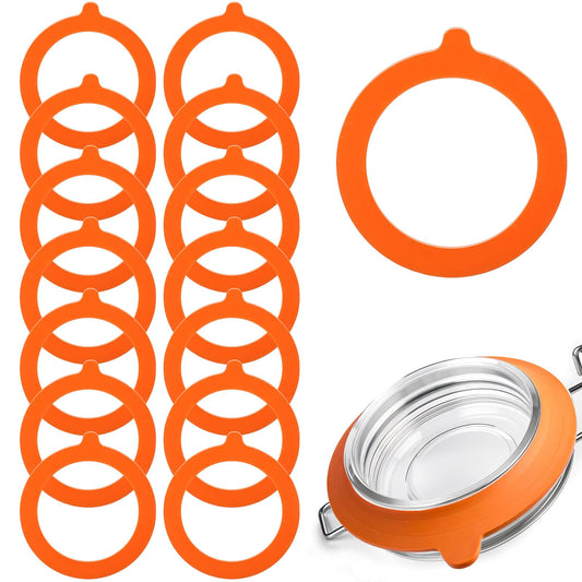 MBAIYO 15 Pcs 3.75 in Silicone Jar Gaskets, Leak Proof Silicone Seals for Glass Mason Jars Airtight Replacement Sealing Rings Regular Mouth Canning Lids Accessories(Orange)