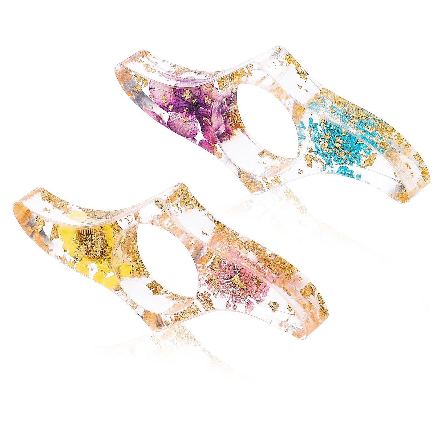 TIESOME Resin Dried Flower Book Page Holder, 2 Pcs Transparent Handmade Thumb Bookmarks Floral Thumb Loop Page Holder Book Opener Reading Accessories for Book Lovers Teachers(A)