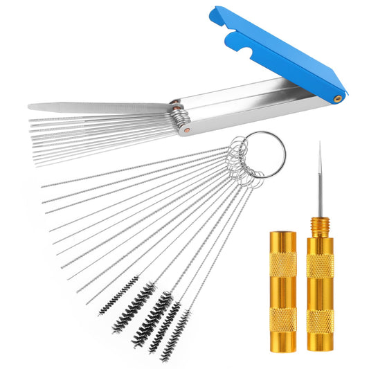 Andibro Torch Tip Cleaner, Carburetor Cleaning Set,Carbon Dirt Jet Remove Cleaner 13Cleaning Wires 10Cleaning Needles 5Nylon Brushes 1 Pick Tool Throttle Body Cleaner Tool Welding Tip Cleaner(B)