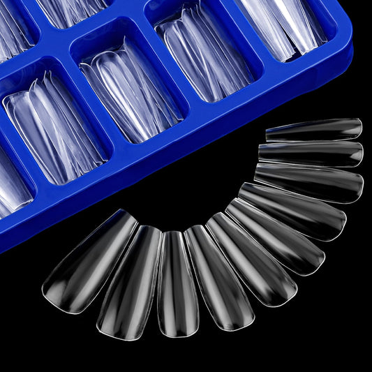 TIESOME 200PCS Long Coffin Fake Nails Tips, Solid Color Press On Nails Glossy False Artificial Nails Full Cover Nails Press On Nail Manicure Kit for Women and Girls Art DIY(Clear)