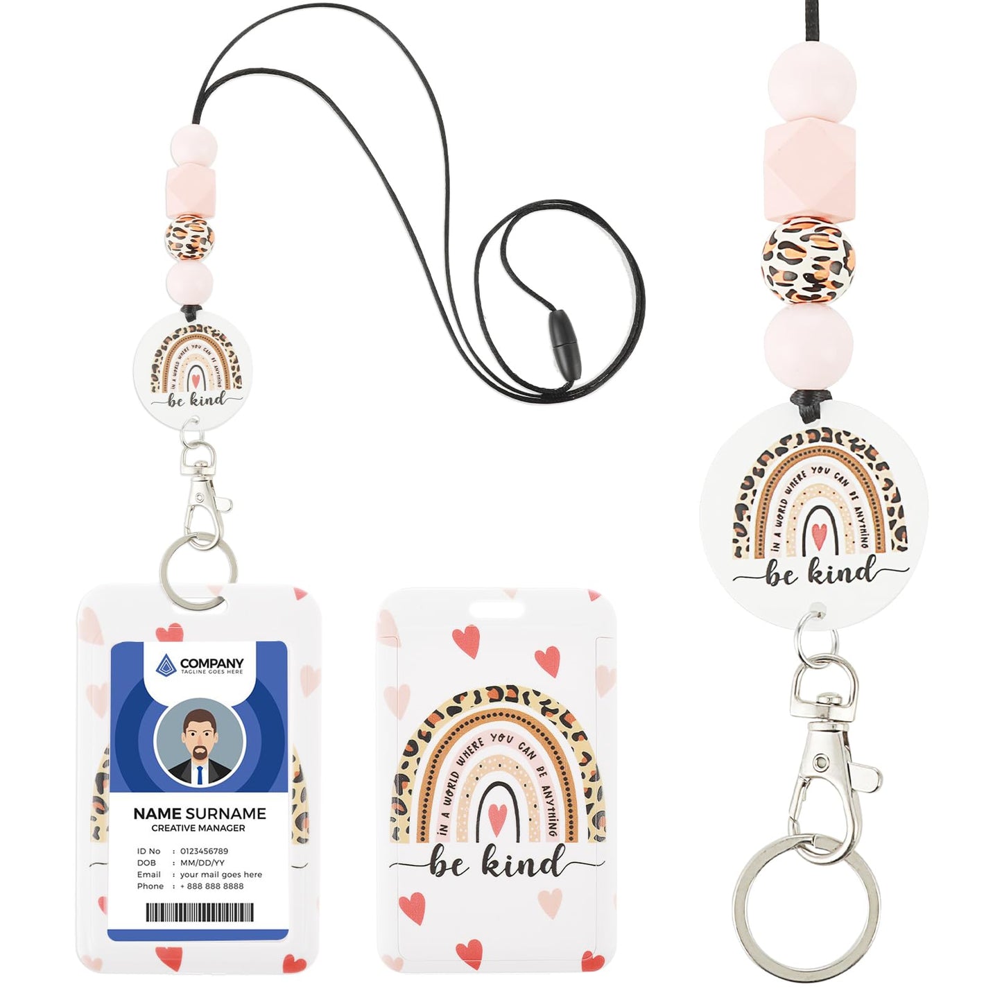 cobee Teacher Lanyards for ID Badges and Keys, Be Kind Lanyards for Id Badges and Keys Cute Lanyard Gift Rainbow ID Badge Holder with Lanyard Durable Beaded Lanyard for Women Nurses Office(Style C)