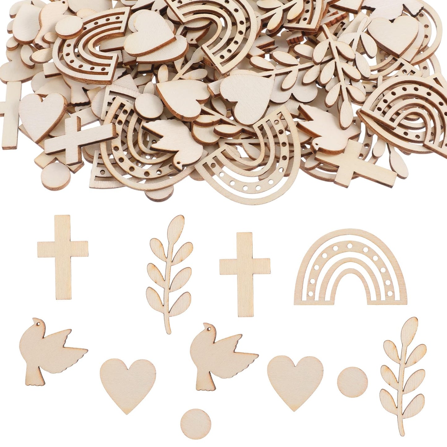MBAIYO Christening Decoration, Pack of 120 Wooden Hearts Rainbow Table Decoration Communion Made of Wood for Table Decoration Christening Boy and Girl for Confirmation Communion Confirmation Baby