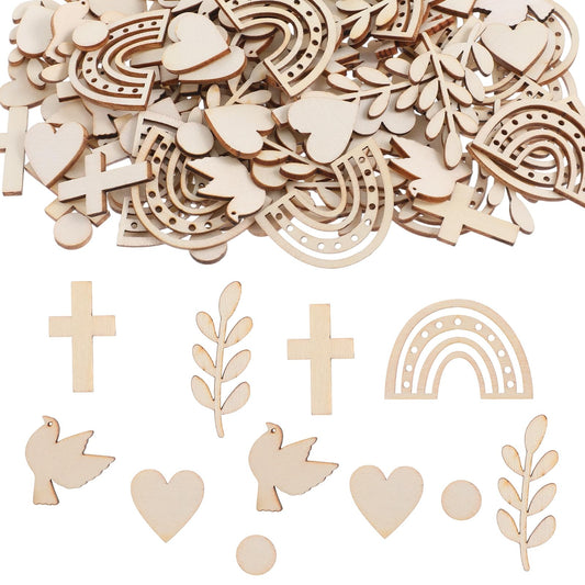 MBAIYO Christening Decoration, Pack of 120 Wooden Hearts Rainbow Table Decoration Communion Made of Wood for Table Decoration Christening Boy and Girl for Confirmation Communion Confirmation Baby