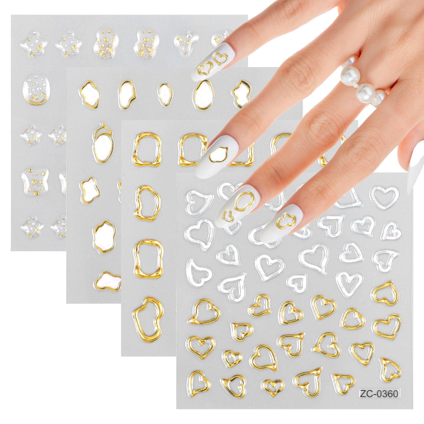 MBAIYO 5D Nail Art Stickers with Gold Embossing, 4 Sheets Nail Stickers 3D Golden Irregular Geometric Nail Art Stickers Self-Adhesive Nail Design Punk Accessories DIY Nail