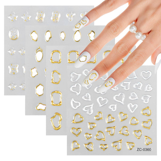MBAIYO 5D Nail Art Stickers with Gold Embossing, 4 Sheets Nail Stickers 3D Golden Irregular Geometric Nail Art Stickers Self-Adhesive Nail Design Punk Accessories DIY Nail