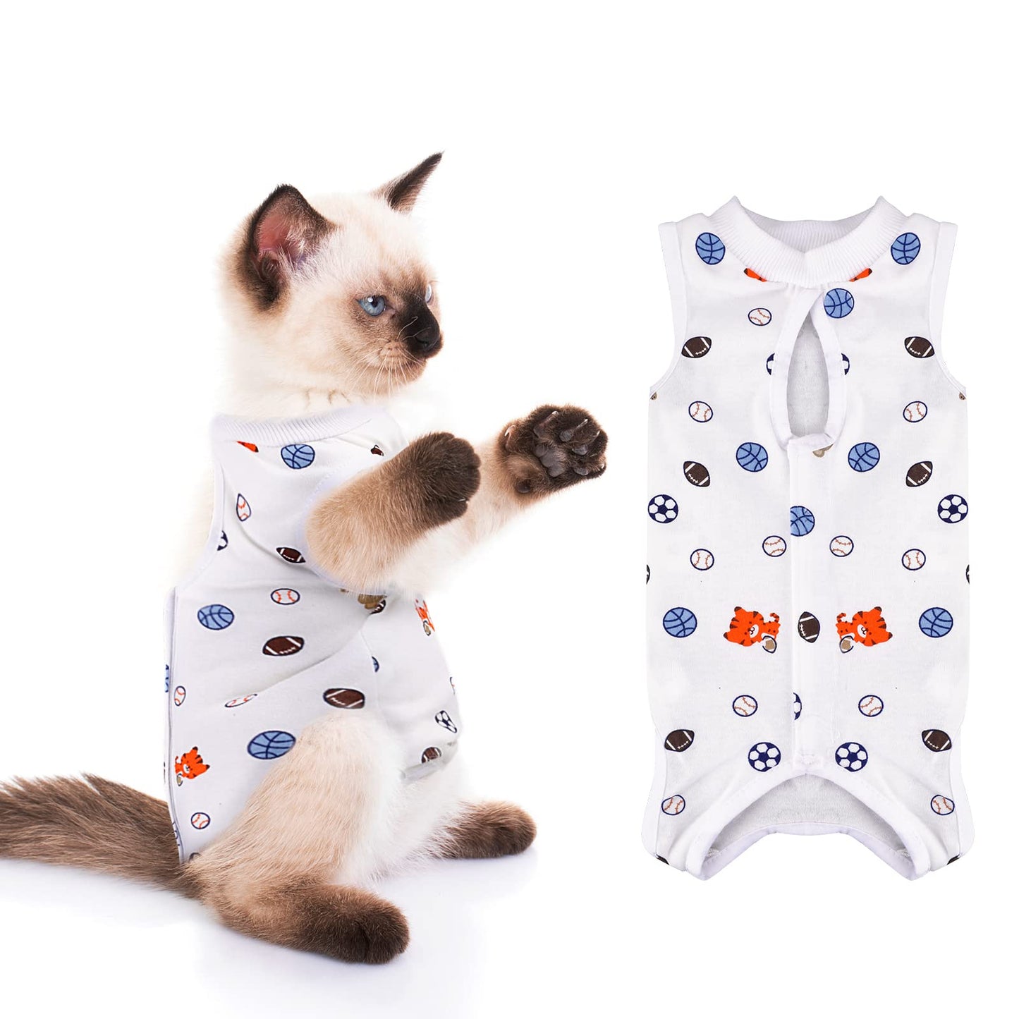 TIESOME Cat Surgical Recovery Suit, Breathable Kitten After Surgery Wear Pet Shirt for Abdominal Wounds Home Outdoor Pets Clothing Football (Large)