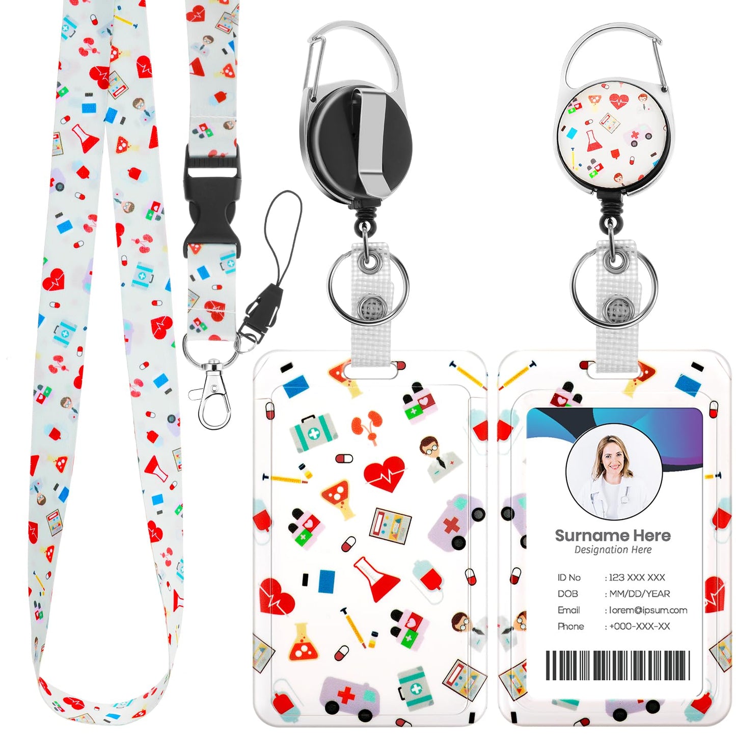 HJZHII ID Card Holder Nurse Lanyard Card Holder Card Case with Strap Key Ring Band Rotating Lobster Clasp Removable Retractable Tear-Off