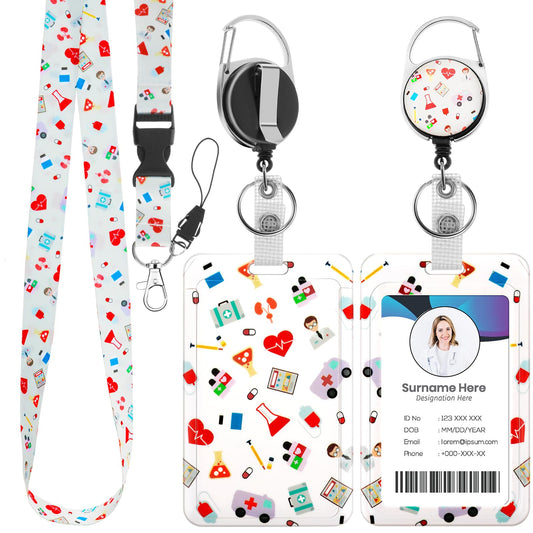 HJZHII ID Card Holder Nurse Lanyard Card Holder Card Case with Strap Key Ring Band Rotating Lobster Clasp Removable Retractable Tear-Off