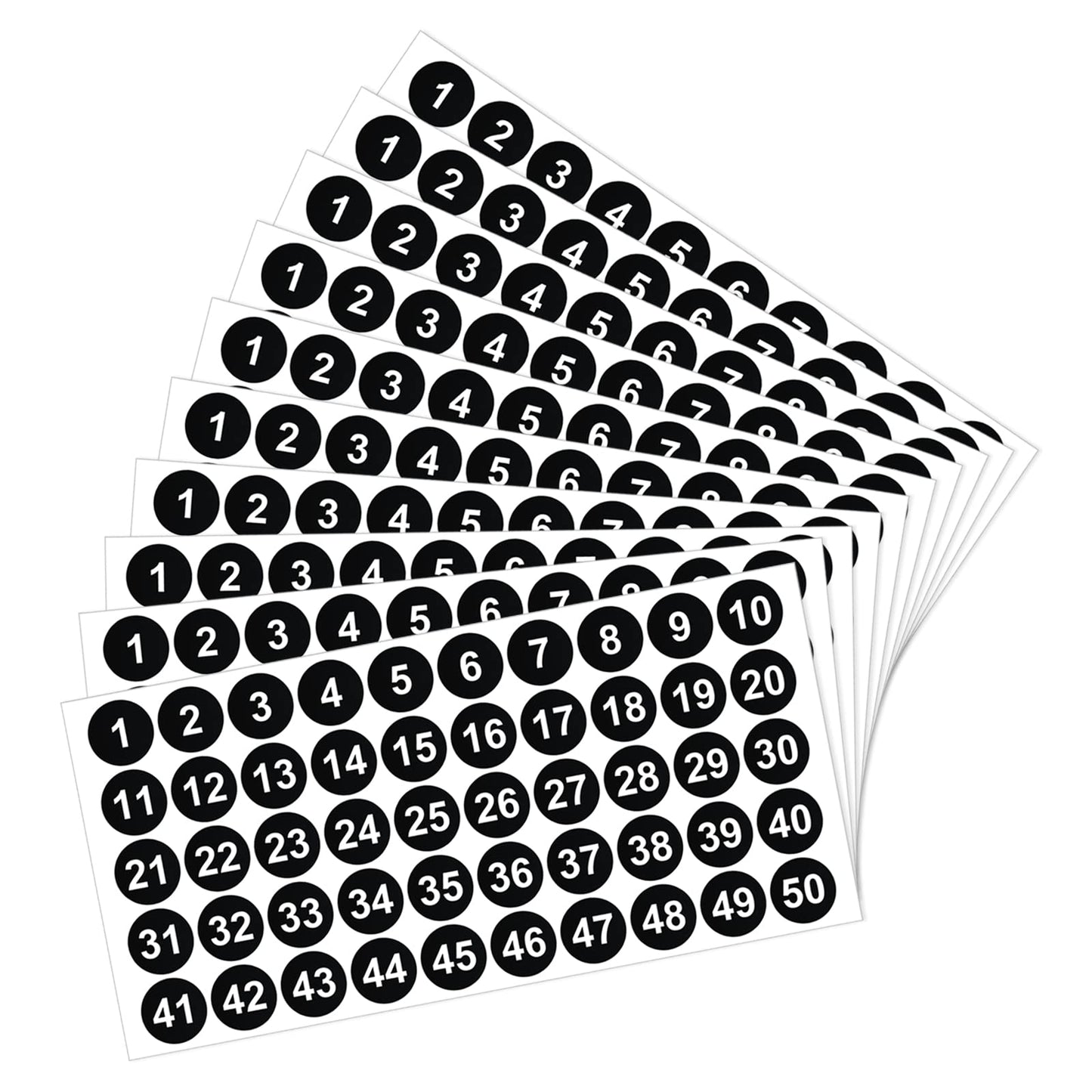 Cobee 1 to 50 Number Stickers, 500Pcs 10 Sheets Vinyl Number Stickers, Self-Adhesive Waterproof Numbered Stickers for Inventroy Sorting Storage Boxes Organizing School Office Supplies(Black, 1 Inch)