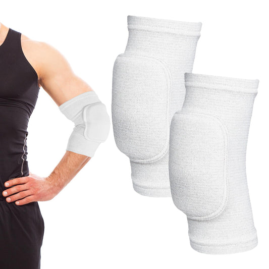 Cobee 1 Pair Tandem Volleyball Elbow Pads, Arm Brace Ventilate Sport Elbow Protector Strap, White Elbows Pad Arm Pads With Padded Soft Support Cushion for Men And Women