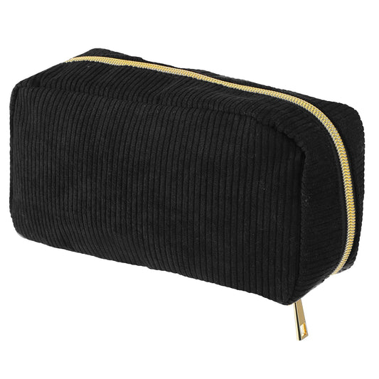 Giantree Corduroy Cosmetic Bag for Women, Large Capacity Makeup Bag Travel Toiletry Bag Zipper Pouch Cosmetic Organizer Bag Cute Small Makeup Bag Gift for Women and Girls(Black)