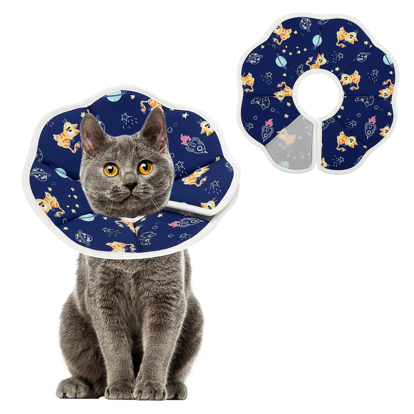 Amabro Small Cat Cone Collar, Soft Kitten Recovery Cone Adjustable Protective Pet Cone Collar Fasteners Collars Kitten Wounds Not Block Vision Dogs Puppies(S Size)