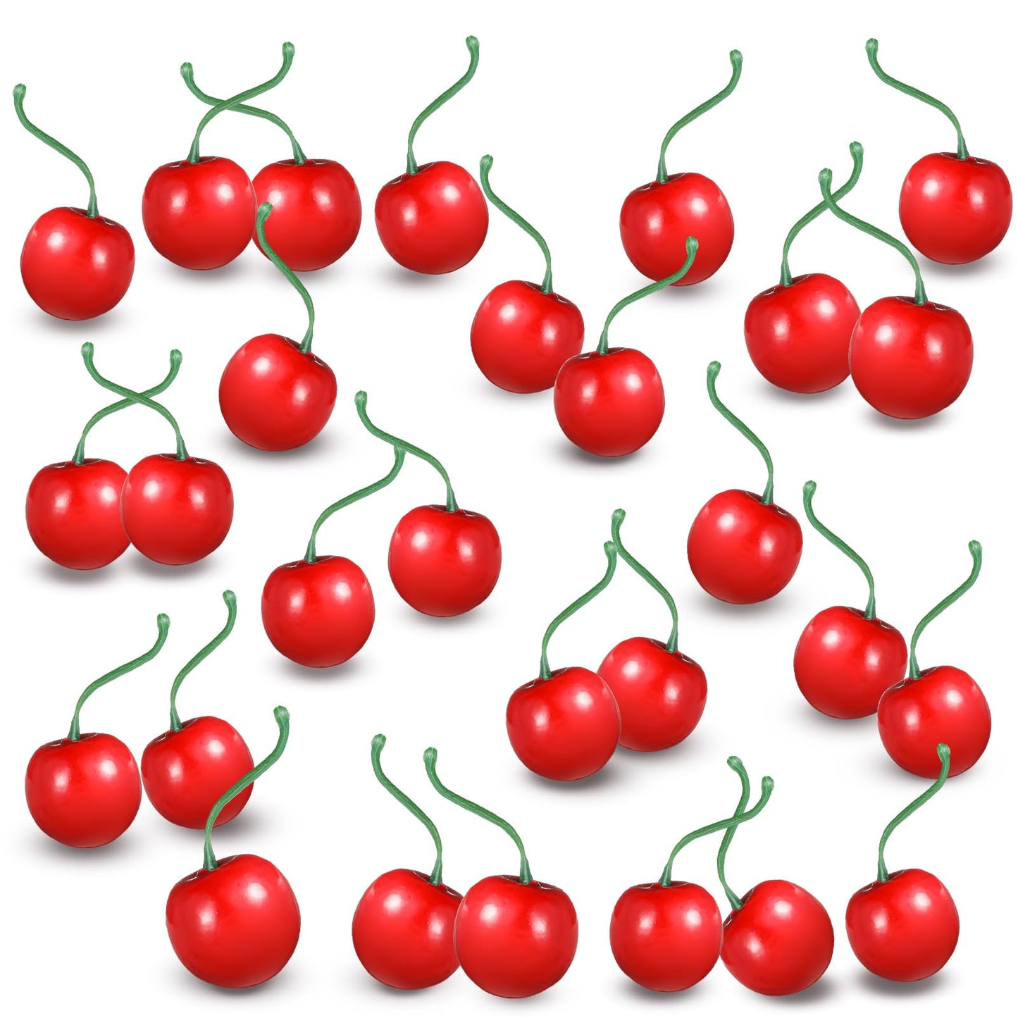 JIYIN 50 PCS Artificial Red Cherries, Fake Cherry Model Lifelike Fruit Cherry Ornament Simulation Cherry Fake Fruit Model Fake Candy for Party Home Kitchen Dining Decoration (Red)