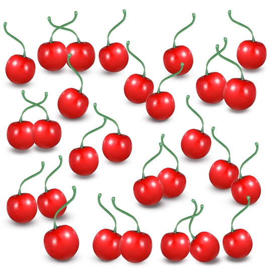 JIYIN 50 PCS Artificial Red Cherries, Fake Cherry Model Lifelike Fruit Cherry Ornament Simulation Cherry Fake Fruit Model Fake Candy for Party Home Kitchen Dining Decoration (Red)