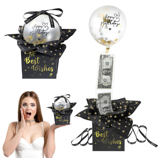 AOZUO Money Gifts Birthday, Money Pull Balloon Box for Cash, Money Gift Wrapping, Birthday, Happy Birthday Surprise Kit, Funny Birthday Gift Set for Party, Family, Friends