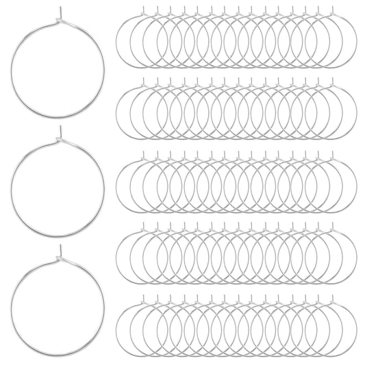 Amaxiu 100pcs Stainless Steel Earring Hoop, 20mm Anti Sensitive Skinny Hoops Thin Dangle Hoop Round Hoop Rings Earring Beading for Women DIY Earring Pendant Wine Glass Charm Jewelry Making(Silver)