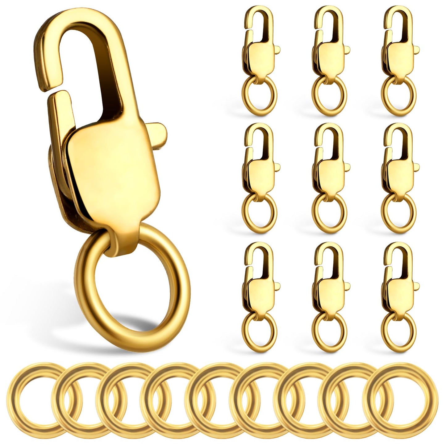 simarro 10 Pcs Lobster Claw Clasp with Closed Jump Rings, 14K Gold Necklace Clasps Bracelet for Women Girls DIY Jewelry Making (Gold)