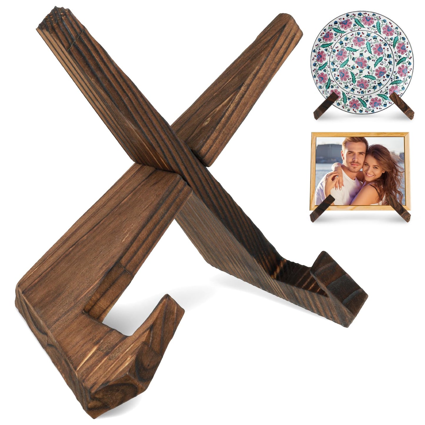 Amabro Wooden Plate Display Stand, 6.5 Inch Decorative Wood Plate Holder Picture Frame Photo Stand Collapsible Easel Stand for Tabletop Cook Books Dishes Art Certificates Wedding Birthday Decors