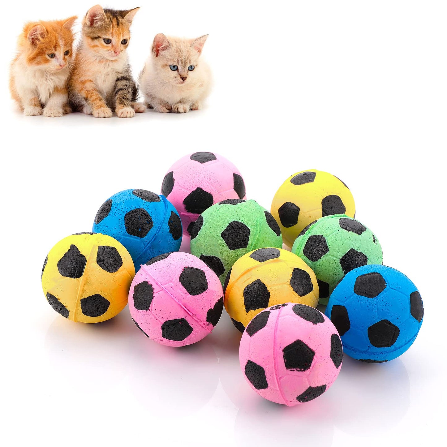 Molain Foam Sponge Balls Cat Toy, 10 Pieces Soccer Cat Balls Large Cat Toy Balls Cat Play Toy Cats Interactive Ball Toy Indoor Outdoor 4 cm, blue, pink, yellow, green