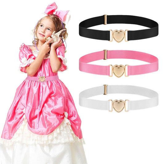Amaxiu Heart Buckle Elastic Waist Belts Girls, Adjustable Stretch Belts Quick Release Cute Belt for Girls Women Pants Dress Jeans(black,white,pink)